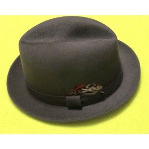 VTG Vintage Ace Hy Sales Men’s Dark Grey Wool Elite Fedora Hat 7 USA Feather